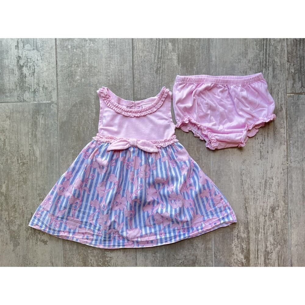 YOUNGLAND Baby Girl 24M Pink Sleeveless Flower Dress Outfit & Bloomer Set Party